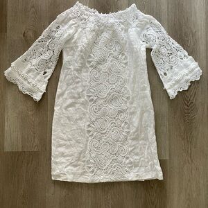 temptation positano urbino white tunic off the shoulder embroidered mini dress